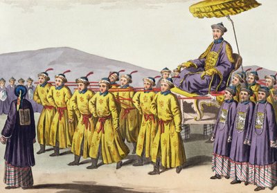 Emperador Chien Lung llevado en triunfo, lámina 18 de Le Costume Ancien et Moderne por Jules Ferrario, publicado c.1820s-30s de Gaetano Zancon