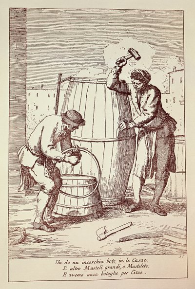 Coopers at work, Grabado de Gaetano Gherardo Zompini (1700-1778) de Las artes de la vida cotidiana en la ciudad de Venecia, Italia de Gaetano Zompini