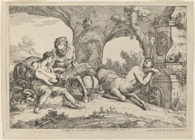 Quirón enseñando música a Aquiles de Gaetano Zompini after Giovanni Benedetto Castiglione