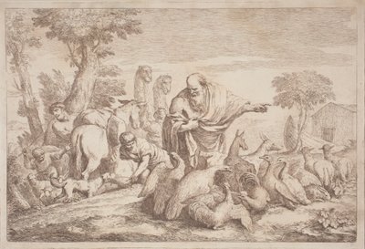 Noé guiando a los animales al arca de Gaetano Zompini, after Giovanni Benedetto Castiglione