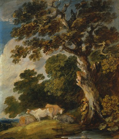 Un paisaje boscoso con ganado y pastores de Gainsborough Dupont