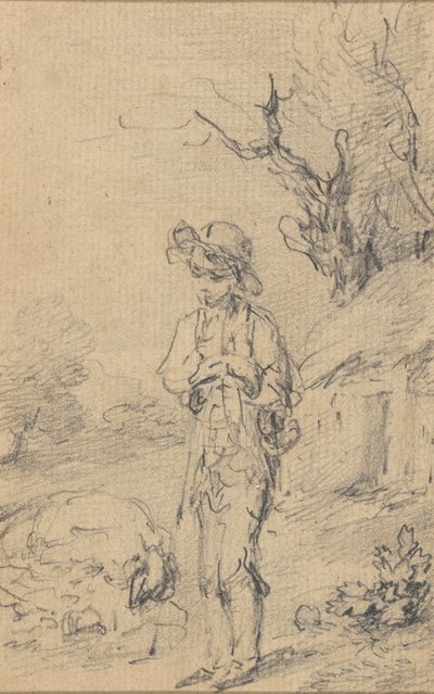 Niño de pie junto a una cabaña de Gainsborough Dupont