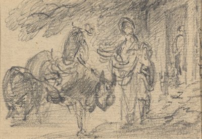 Figuras y caballos cerca de una puerta de Gainsborough Dupont