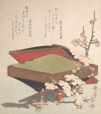 Flores de ciruelo y caja de pasteles, 1819 de Gakutei