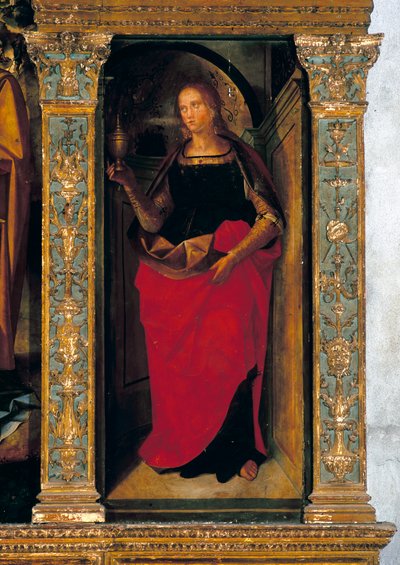Políptico con la Natividad con paneles laterales que presentan a los santos Pedro, Pablo, Clemente y Magdalena (detalle de María Magdalena) de Galeazzo and Aleni Tommaso fl.1505 15) Campi