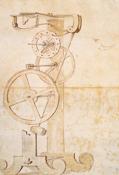 Dibujo del reloj de péndulo de Galileo, manuscrito por Galileo Galilei (1564-1642), 85 gal, f 50 r. de Galileo Galilei