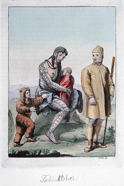 Una pareja chukchi con sus hijos, ilustración de 