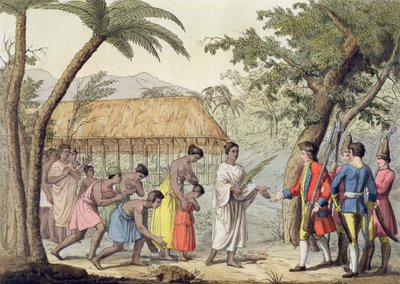 El capitán Samuel Wallis (1728-1830) recibido por la Reina Oberea en la Isla de Tahití de Gallo Gallina