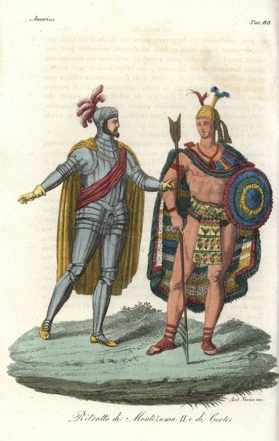 Encuentro de Hernán Cortés con Moctezuma II en 1519 de Gallo Gallina