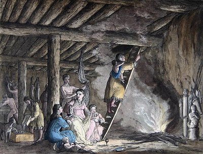 Interior de una yurta en Kamchatka, ilustración de 