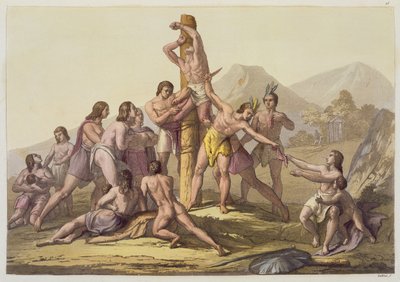 Indios peruanos haciendo un sacrificio, de "Le Costume Ancien et Moderne", volumen I, lámina 15, de Jules Ferrario, publicado hacia los años 1820-30 (litografía en color) de Gallo Gallina
