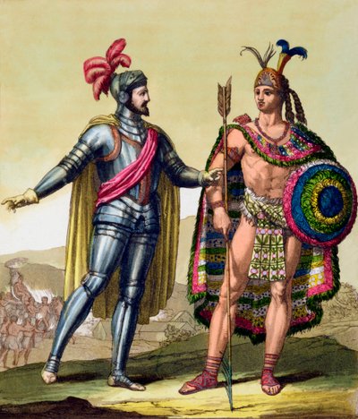 El encuentro entre Hernando Cortés y Moctezuma II, México, 1519 c1820-1839 de Gallo Gallina