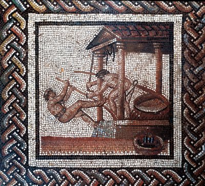 Una prensa de aceite. (mosaico, finales del siglo II, principios del siglo III) de Gallo Roman