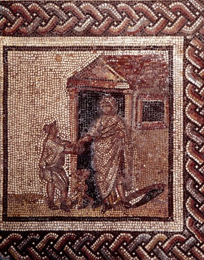 Arte Galo-Romano: pavimento de mosaico que representa un calendario rústico. Escena de celebración. Finales del siglo II, principios del siglo III d.C. De Saint-Romain-en-Gal (Rhone). Saint Germain en Laye, Museo Nacional de Arqueología de Gallo Roman