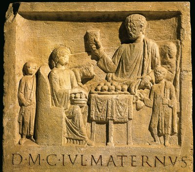 Relieve que representa un banquete, civilización romana de Gallo Roman