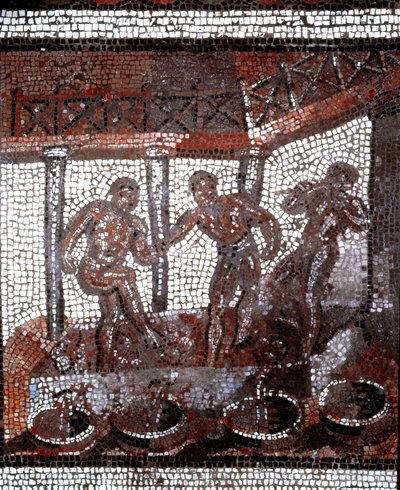 Escena de pisado de uvas en una cuba. (mosaico, finales del siglo II, principios del siglo III) de Gallo Roman