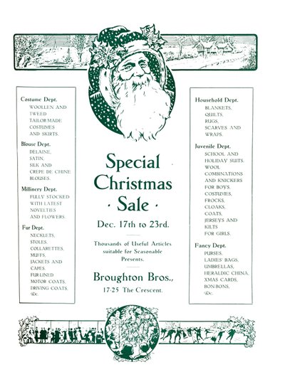 Anuncio de Broughton Bros. - Venta especial de Navidad, 1917 de Garratt and Atkinson