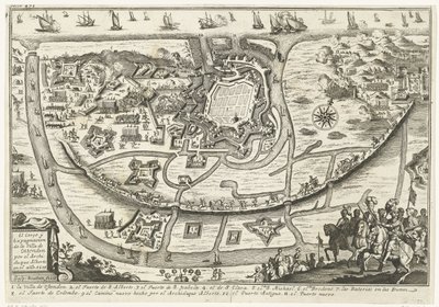 Beleg van Oostende, 1601 El Cerco y Expugnacion de la Villa de Ostenden por el Archiduque Alberto en el ano 1601 (title on object) de Gaspar Bouttats