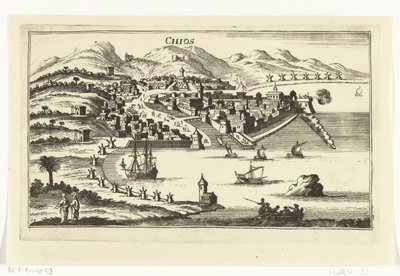 Vista de Quíos Imágenes topográficas de puertos, ciudades e islas en el Mediterráneo (título de la serie) de Gaspar Bouttats