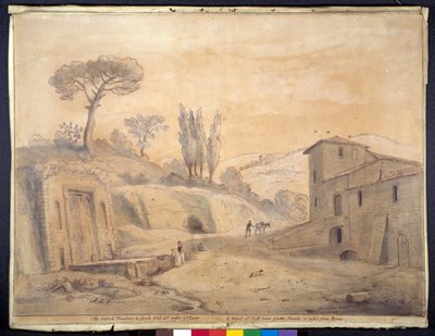 La fuente antigua y el arco en Grottaferrata, Roma de Gaspar van Wittel