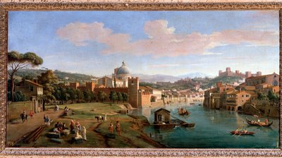 Vista de Verona y las orillas del río Adige - Pintura, finales del siglo XVII-XVIII de Gaspar van Wittel