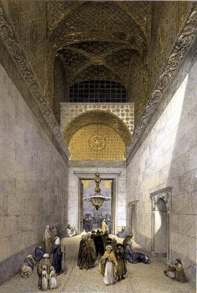 Haghia Sophia, lámina 1: entrada principal a la mezquita, grabado por Louis Haghe, publicado en 1852 de Gaspard (after) Fossati