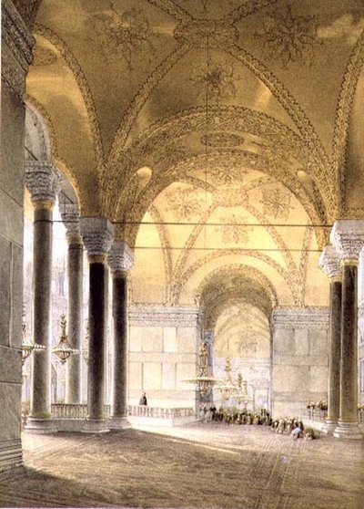 Hagia Sophia, lámina 7: entrada a la nave, grabado por Louis Haghe publicado 1852 de Gaspard (after) Fossati