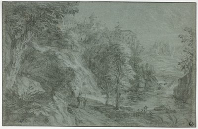 Paisaje italianizante con iglesia en un acantilado de Gaspard Dughet