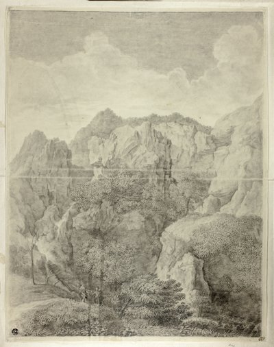 Paisaje montañoso con dos figuras en primer plano de Gaspard Dughet