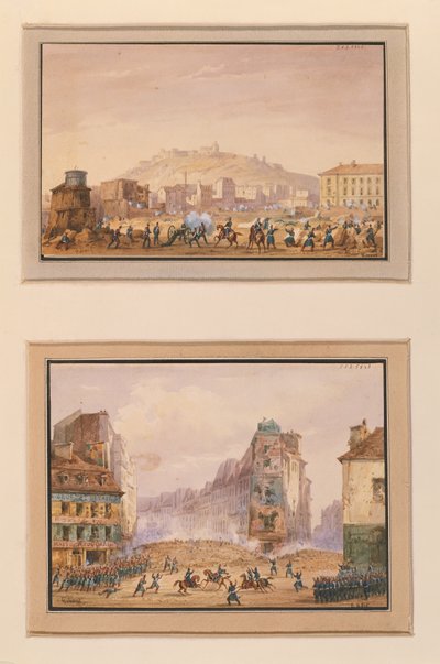 Ataque al Clos Saint-Lazare en junio de 1848 y el asalto a la barricada en la entrada del Faubourg Saint-Antoine con la muerte del General François de Négrier, 25 de junio de 1848 de Gaspard Gobaut