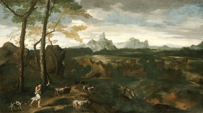 Paisaje con un pastor y cabras, c.1635 (óleo sobre lienzo) de Gaspard Poussin Dughet
