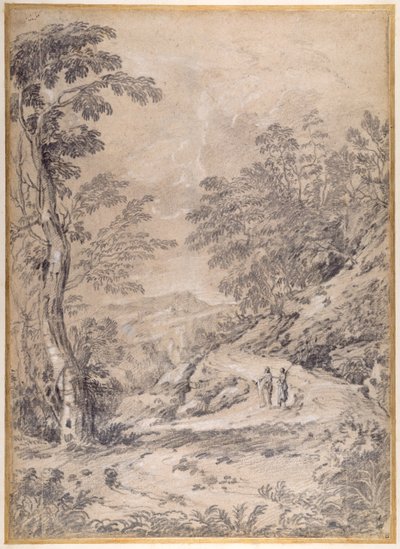 Camino de montaña serpenteando a través del bosque y las rocas de Gaspard Poussin Dughet