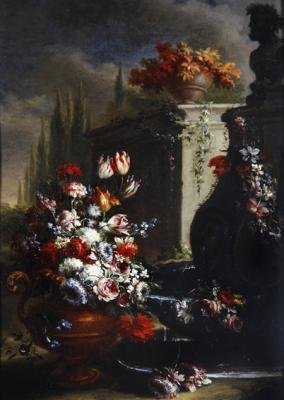 Naturaleza muerta con flores en jarrones ornamentales de Gasparo Lopez