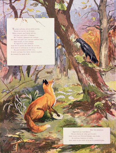 El cuervo y el zorro, de Fábulas de Jean de La Fontaine (1621-95) de Gaston Gelibert