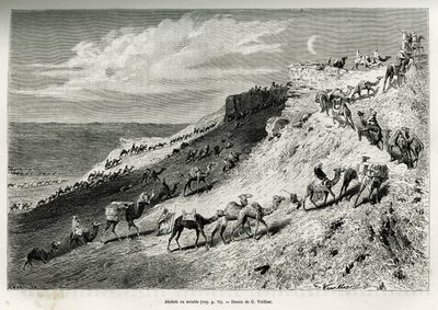 Akabah o alineación de camellos de la caravana. Ilustración de la historia “peregrinación al Nedjed, cuna de la raza árabe”, por Lady Anna Blunt, en 1878-1879, publicado en Le tour du monde de Gaston Vuillier