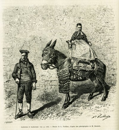 Andorra y Andorra. Grabado de G. Vuillier, para ilustrar la historia El valle de Andorra, por Gaston Vuillier, en Le Tour du monde 1888, dirigido por Edouard Charton (1807-1890), Hachette, París. de Gaston Vuillier