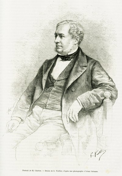 Retrato de Edouard Charton. Ilustración del artículo titulado M. Charton por Paul Laffite en Le tour du monde 1890, editado por Edouard Charton (1807-1890), Hachette, París de Gaston Vuillier