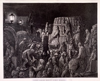 Mercado de Covent Garden - Temprano en la Mañana, 1872 de Gauchard Brunier
