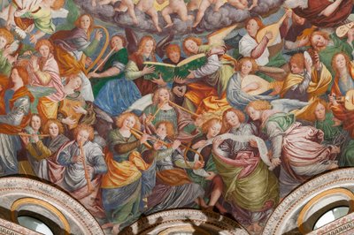 Detalle de la Asunción de la Virgen, conocido como "El coro de ángeles tocando música", Cúpula del crucero, de 1534 (fresco) de Gaudenzio Ferrari