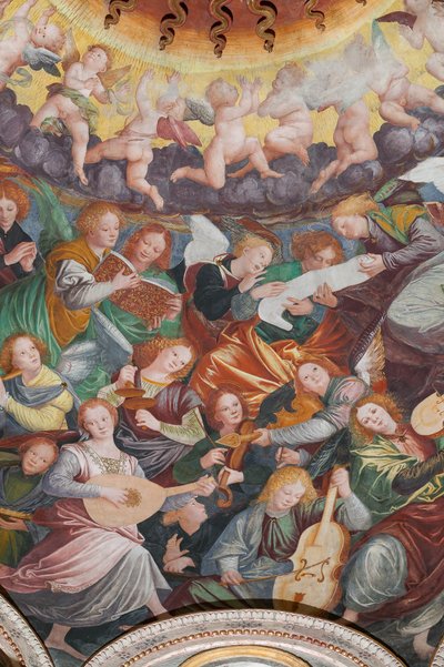 Detalle de la Asunción de la Virgen, conocido como "El coro de ángeles tocando música", Cúpula del crucero, de 1534 (fresco) de Gaudenzio Ferrari