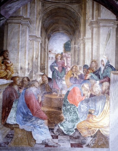 Discusión de Jesús con los doctores en el Templo. Fresco de Gaudenzio Ferrari (1475 - 1546), Iglesia de Santa Maria delle Grazie, Varallo. de Gaudenzio Ferrari