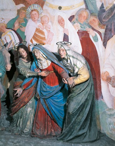 Estatuas de mujeres santas siguiendo a Cristo, detalle de la Crucifixión por Gaudenzio Ferrari (1475-1546), Capilla XXXVIII, Monte Sagrado de Varallo Sesia (Lista del Patrimonio Mundial de la UNESCO, 2003), Italia de Gaudenzio Ferrari