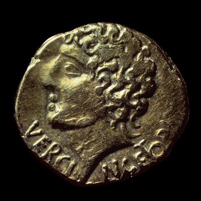 Estatera de oro gala (Arvernos) con la efigie de Vercingétorix (72-46 a.C.) emitida en 52 a.C. París, B.N. de Gaulish Gaulish