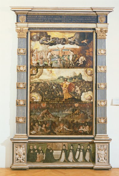 La apertura del sexto sello, la visión de Ezequiel y el juicio final, 1584 de Gdansk School