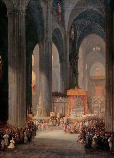 La procesión del Corpus Christi dentro de la Catedral de Sevilla de Genaro Pérez Villaamil