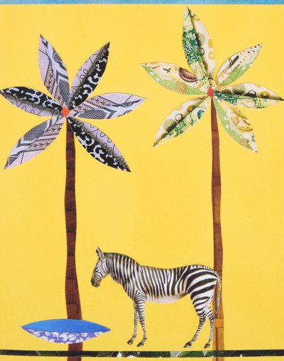 Cebra con cuenco azul (collage) de Genevieve French