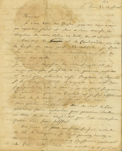 Carta de Rosalie Saugrain a P. R. Bureau de Genevieve Rosalie Michau Saugrain