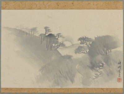 Paisaje con colina, árboles y salida de la luna, período Edo, 1747-1868 de Genki