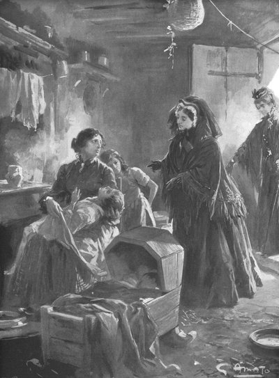 La Reina Victoria y los pobres: Su Majestad visitando una casa de campo, 1901 de Gennaro Amato