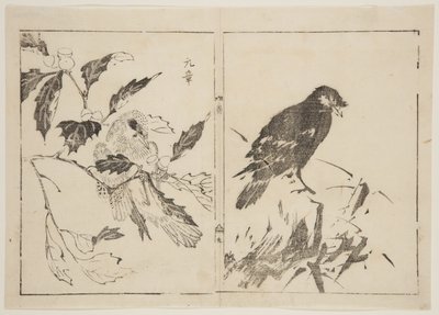 Dos piezas que representan pájaros y flores de Gensho Gensho